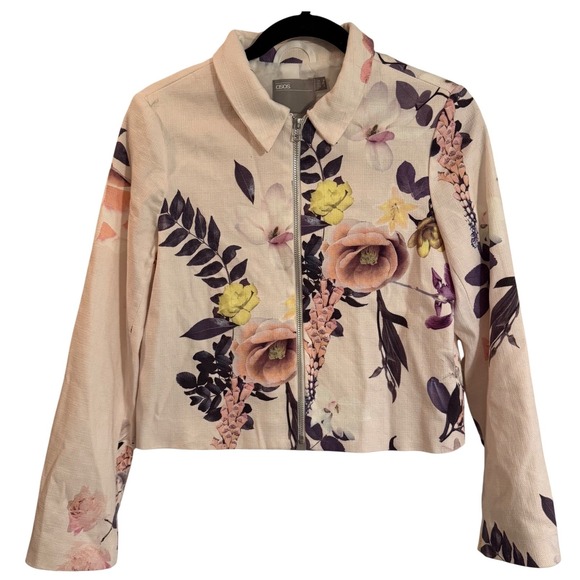 ASOS Jackets & Blazers - ASOS Floral Cropped Jacket Women's Size US 4 Full Zip Pink Beige Spring